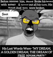 animal bear ear glasses grey_skin mustache open_mouth quote soot soot_colors soyjak soyjak_party stubble text variant:feraljak // 1283x1378 // 885.0KB