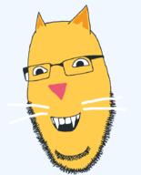 animal cat ear emoticon fangs glasses grin happy no_eyebrows open_mouth series:soymoji soyjak stubble variant:cobson whisker yellow yellow_skin // 721x896 // 27.1KB