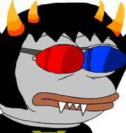 amphibian clothes eye_bags eyelashes fangs frog gemini glasses grey_skin hair homestuck horn nas:pepe pepe_the_frog sollux_captor teeth teeth_showing troll_(homestuck) yellow_sclera zodiac // 720x765 // 16.6KB