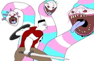 ancient chud clown faggot fight green_hair groomer hero high_effort kill knight nazism painting pedophile pink_hair red_eyes shield snake sword tranny transgender_flag troon variant:chudjak variant:unknown warrior white_skin ywnbaw // 2280x1500 // 329.5KB