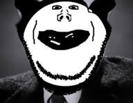 amerimutt black_and_white bowtie clothes ear front_facing irl_background lips looking_at_you mutt ominous open_mouth shadow soyjak stubble subvariant:impish_amerimutt subvariant:impish_front suit variant:impish_soyak_ears white_shirt // 1643x1284 // 441.3KB