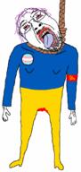 animated arm badge blood bloodshot_eyes butthurt_belt clothes communism country crying estonia flag flag:estonia flag:latvia flag:lithuania flag:poland flag:soviet_union flag:transgender_pride_flag flag:ukraine full_body hair hammer_and_sickle hand latvia leg lithuania mustache neovagina open_mouth poland purple_hair rope soyjak suicide tongue ukraine variant:bernd // 511x1074 // 203.5KB