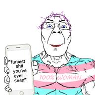 100% artist:conservativewaluigi bait beard blue_eyes buff glasses muscles opposite phone purple_hair showing_phone subvariant:muscular_bernd text tranny troon variant:bernd // 702x702 // 268.1KB