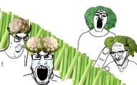 4soyjaks angry beard bloodshot_eyes booger broccoli cauliflower celery crying food full_body glasses hair middle_finger series:fruiterz! smile stubble subvariant:chudjak_seething variant:chudjak variant:ignatius variant:markiplier_soyjak variant:thunderf00t vegetable // 1608x1000 // 1.2MB