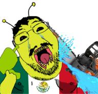 alien antenna blood blue_blood chainsaw crying glasses hair hand mexico mustache open_mouth soyjak stubble subvariant:chainsaw_bernd tongue variant:bernd // 934x907 // 676.7KB