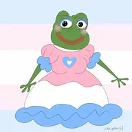 amphibian blushing dress flag:transgender_pride_flag frog looking_at_you meta:not_oc nas:pepe pepe_the_frog skirt smile trans // 768x768 // 41.1KB