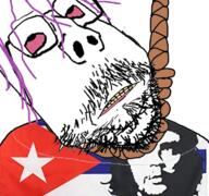 bloodshot_eyes che_guevara clenched_teeth closed_mouth cuba glasses hair hanging mustache purple_hair rope soyjak stubble subvariant:scholar suicide variant:gapejak // 768x718 // 496.7KB