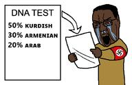 angry armband arrow bloodshot_eyes crying dna dna_test glasses hair holding_object nazism nigger open_mouth paper red_sclera rotten_teeth shitskin swastika text variant:chudjak yellow_teeth // 665x428 // 25.2KB