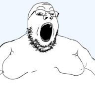 fat glasses gynaecomastia nipple open_mouth soyjak stubble variant:gapejak // 1390x1314 // 78.7KB