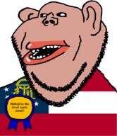 amerimutt award black_sclera brown_skin clothes ear flag flag:georgia_(us_state) georgia_(us_state) lips mutt open_mouth satan soyjak state stubble subvariant:impish_amerimutt text the_devil_went_down_to_georgia united_states variant:impish_soyak_ears // 685x793 // 46.4KB