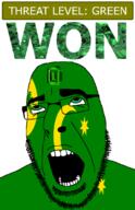 ahegao cocos_keeling_islands country crescent emerald flag flag:cocos_keeling_islands gem glasses green green_eyes hair looking_up open_mouth schlog_color_event soyjak soyjak_blog star_(symbol) star_and_crescent stubble teeth text threat_level_green united_kingdom variant:cobson won // 721x1115 // 157.0KB