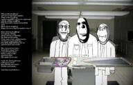 4soyjaks are_you_soying_what_im_soying arm biting_lip bloodshot_eyes bra closed_mouth clothes crying doctor evil full_body glasses grey_skin hair hand hanging looking_at_each_other mustache necktie nsfw ominous open_mouth penis poem purple_hair rope smile soyjak stubble subvariant:hornyson subvariant:wholesome_soyjak suicide text tongue variant:bernd variant:cobson variant:gapejak variant:markiplier_soyjak yellow_teeth // 3943x2542 // 5.6MB