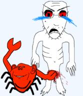 2soyjaks angry bloodshot_eyes castration cbt closed_mouth crab crying evil eye_sockets full_body glasses mole_(body_part) open_mouth red_eyes soyjak stubble variant:impish_soyak_ears variant:poopy weird // 1471x1703 // 65.0KB