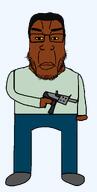 black_skin blue_pants clothes green_shirt grey_shoes hair holding_gun shoe submachine_gun subvariant:chudplier variant:chudjak variant:markiplier_soyjak // 913x1798 // 39.2KB