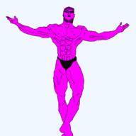 arms_up beard buff closed_mouth doll_(user) gigachad glasses hand pink_hair pink_skin stubble underpants variant:unknown // 1080x1080 // 14.4KB