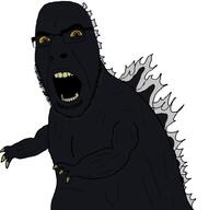 angry cobzilla glasses godzilla open_mouth red_eyes soyjak stubble variant:cobson // 600x604 // 76.8KB