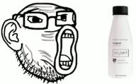 animated bottle ear glasses hybrid open_mouth rage_comic soy soyjak soylent stubble variant:unknown // 823x512 // 138.0KB