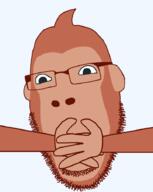 animal arm brown_skin closed_mouth emoticon grin hand monkey no_mouth series:soymoji smile smirk smug soyjak variant:cobson // 721x906 // 29.1KB