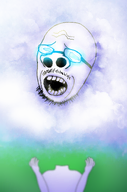 arm blue_eyes cloud drawn_background glasses glowing_eyes grass hand mustache oingo_boingo open_mouth soyjak stubble variant:nostriljak // 1736x2626 // 3.6MB