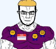 award badge bicycle_helmet black_glasses black_sclera buff closed_mouth ear eyebrows eyes full_head glasses hello_my_name_is_(sticker) helmet mod mod_capcode_activate moderator_(newbies) mouth muscular_chud muscular_male nose open_eyes purple_eyes purple_shirt retard sharty_saving_gem strong subvariant:muscular_chud upper_torso variant:chudjak white_skin // 1059x929 // 72.4KB
