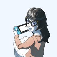 art beanie blue_eyes clothes female glasses hair hat nintendo nintendo_switch open_mouth variant:soytan video_game // 2000x2000 // 969.0KB