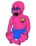 baby badge bloodshot_eyes crying doll_(user) glasses pink_skin soyjak stubble variant:cryboy_soyjak // 466x593 // 37.4KB