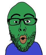 clothes frog glasses green green_skin half_open_mouth pepe soyjak stubble thick_eyebrows variant:nojak // 443x523 // 13.3KB