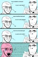 3soyjaks angry antisemitism bloodshot_eyes blur closed_mouth comic crying france glasses hand holding_object israel japan neutral news newspaper open_mouth pink_skin smug speech_bubble stubble text variant:cobson variant:soyak wordswordswords // 775x1163 // 447.4KB