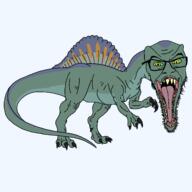 animal claw dinosaur full_body glasses green_sclera open_mouth prehistoric series:animaljaks series:dinosaurjaks sharp_teeth soyjak spinosaurus stubble tail tongue variant:feraljak yellow_eyes yellow_teeth // 1600x1600 // 63.0KB