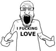 clothes glasses hand i_fucking_love i_love open_mouth pointing soyjak stubble text tshirt variant:markiplier_soyjak // 618x559 // 40.3KB