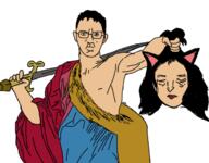 alunya cat_ear chud colorful ear glasses goliath gore holding_object holding_severed_head holding_sword leftypol medieval muscles naked robe sword variant:chudjak weapon white_skin // 627x489 // 153.7KB