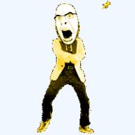 animated colorful dance fast full_body gangnam_style glasses irl open_mouth push_pin soyjak sticky stubble variant:cobson // 200x200 // 228.2KB