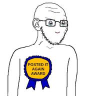 arm award badge blue_eyes closed_mouth cute ear glasses no_nose posted_it_again_award ribbon smile soyjak squishmallow stubble text variant:soyak // 500x500 // 54.6KB