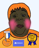 award blush brown_skin closed_mouth clothes discord double_chin eyelashes eyes fat gooner hair lipstick looking_at_you medal mymy nigger orange orange_hair orange_shirt pedophile shitskin soyjak stubble transparent_background variant:alicia yellow zarty zartycuck // 592x720 // 188.8KB