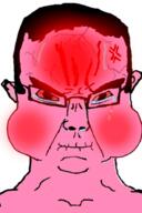 anger_mark angry bloodshot_eyes blush closed_mouth crying ear glasses hair holding_breath mucus pink_skin soyjak subvariant:chudjak_front sweating variant:chudjak vein // 600x903 // 265.2KB