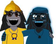 award b_b_ghast_(namefag) bbghast beanie black_skin brown_eyes clothes female friendship glasses glowing grey_skin hair hat lemon lemon_(user) long_hair necklace sourtan variant:soytan // 1000x800 // 197.6KB