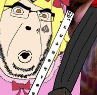 anime bbc glasses hand holding_object homestuck lambdadelta merge meta:pornographic_content nsfw open_mouth orange_eyes penis queen_of_spades ruler rustblood soyjak stubble tattoo troll_(homestuck) variant:56jak variant:cobson video_game // 1024x1000 // 412.5KB
