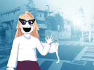 2000 anime arcueid arcueid_brunestud artist:antiswarthy female glasses hand irl_background japan poorly_colored salute tsukihime type-moon variant:soytan video_game visual_novel white_shirt white_skin // 640x480 // 377.9KB