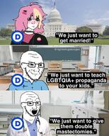 beard blond classroom colorful_hair crying democrat doctor glasses lesbian lgbt office open_mouth pink_hair propoganda punk teacher variant:cryboy_soyjak variant:soyak washington // 614x767 // 97.7KB