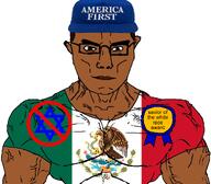 america_first award brown_skin buff closed_mouth clothes country ear flag flag:mexico glasses groyper hair mexico nick_fuentes soyjak star_of_david subvariant:chudjak_front subvariant:muscular_chud tshirt variant:chudjak vein // 1059x929 // 889.0KB