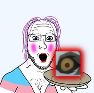 arm balding blush chest_hair death_note eyeshadow finger fingers flag:transgender_pride_flag glasses glowing hand lips lipstick open_mouth plate purple_hair robe shinigami shinigami_eyes stubble tranny transgender_flag transparent_background variant:platejak // 1366x1350 // 207.9KB