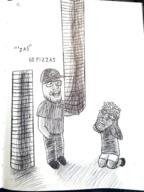 'za 2soyjaks angry arm art black_and_white black_shirt black_skin blue_shirt clenched_teeth clothes dominos_pizza dox drawfag drawing full_body glasses hair hand holding_object ink leg meta:soytober meta:soytober2024 pizza racerneem shadow shoe shorts smile stubble variant:feraljak variant:markiplier_soyjak yellow_hair // 1536x2048 // 2.9MB