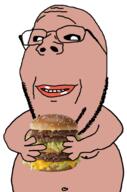amerimutt big_mac black_sclera brown_skin double_big_mac fat hair hamburger heart holding_object lips mcdonalds smile soyjak stubble subvariant:wholesome_soyjak variant:gapejak // 1322x2006 // 949.8KB