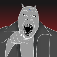 admin_6 character:admin_6 demon devil_horns gray_skin inverted_colors no_glasses open_mouth pointing_at_you red_background sharp_nail stubble variant:bernd // 1786x1792 // 123.6KB