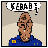 award beard booger brown_skin europe european_union eyebrows flag:european_union glasses most_obsessed_faggot_award nas:award nose red_eyes series:soyjaks? speech_bubble star subvariant:euromutt subvariant:eurosmug variant:markiplier_soyjak yellow_teeth
