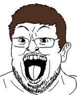 alternate brown_hair ear eric_butts glasses hair open_mouth soyjak stubble variant:eric_butts // 380x467 // 32.8KB