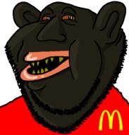 americano amerimutt black_skin eyebrows jewish_nose mcdonalds open_mouth red_sclera subvariant:impish_amerimutt variant:impish_soyak_ears yellow_teeth // 598x628 // 25.3KB