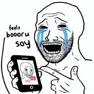 2soyjaks ai_generated bald booru booru.soy crying eyes finger hand open_mouth phone pointing stubble teeth text thumb variant:soyak // 1024x1024 // 135.3KB