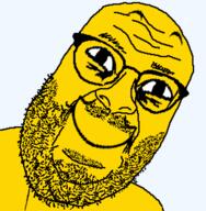 beard closed_mouth glasses smile soyjak variant:its_out_get_in_here yellow yellow_skin yoba_face // 590x604 // 49.8KB