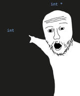 beard black_background c_(programming_language) coding glasses int_(4chan) open_mouth pointer pointing programming reddit_meme soyjak variant:two_pointing_soyjaks // 498x593 // 14.6KB